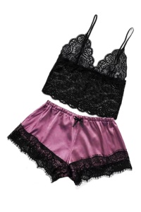 Pijama sexy dama, set 2 piese, top bretele reglabile si pantaloni scurti, model mystic love, mov