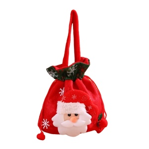 Saculet pentru cadou, model de sarbatoare cu personaje de poveste, Santa, strangere reglabila cu snur, tematica ajutoarele lui Mos Craciun, rosu