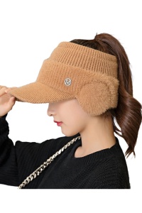 Sapca dama, cozoroc curbat si protectie pentru urechi, model cu deschizatura in partea de sus, tematica urban style, marime universala, maro