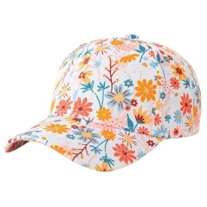 Sapca dama, model foarte vesel si versatil, imprimeu floral, prindere reglabila, tematica love flowers, marime universala, alb multicolor