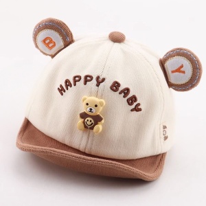 Sapca pentru copii, cozoroc curbat, accesorizata cu urechiuse, model simpatic si vesel, tematica happy baby, 6 luni – 2 ani, maro - Img 4