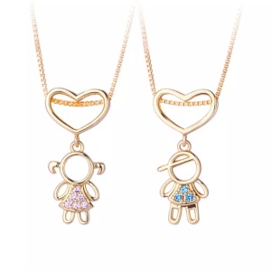 Set 2 buc, lant cuplu, accesorii fetita si baiat, model cute couple, aurii