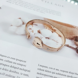 Set bratara cu inimioara si lantic cu cheita, bronz - Img 2