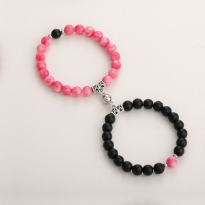 Set bratari cuplu cu magnet, roca semipretioasa, neagra si roz, unisex - Img 2