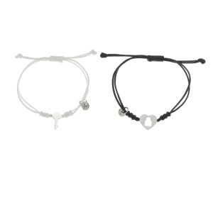 Set bratari cuplu tip sfoara, cu magnet, model potrivire perfecta, tematica forever together, reglabile, inimioara si cheita, unisex, alb si negru
