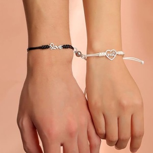 Set bratari cuplu tip sfoara, cu magnet, model potrivire perfecta, tematica forever together, reglabile, love, unisex, alb - Img 2