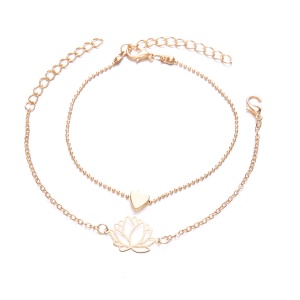 Set bratari floare de lotus si inima, auriu, reglabile, dama
