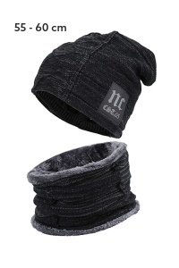 Set doua piese, caciula de barbati si fular asortat, captuseala moale si pufoasa, model daily casual, tematica felling confident, marime universala, negru - Img 4