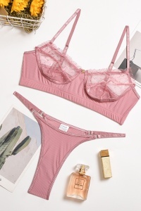 Set lenjerie sexy 2 piese cu dantela, sutien roz - Img 4