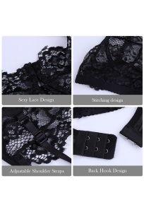 Set lenjerie sexy 2 piese, dantela, sutien si chilot tanga, negru - Img 2