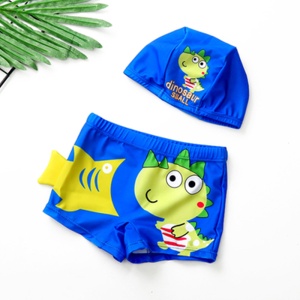 Set pantaloni de baie pentru baieti cu casca asortata, tematica lumea dinozaurilor acvatici, model reptila dino vesel, albastru - Img 2