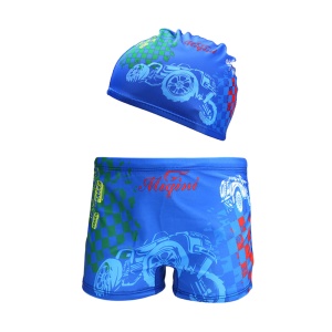 Set pantaloni de baie pentru baieti cu casca asortata, tematica petrecere de vara, model racing indraznet, multicolor