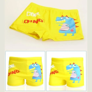Set pantaloni de baie pentru baieti cu casca asortata, tematica petrecere pe plaja, model dino cool vesel, galben deschis - Img 4