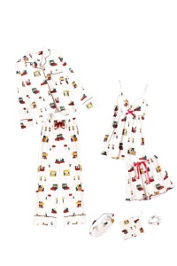 Set pijama 4 in 1, haine de stat in casa, 7 piese, bumbac, camasa, maieu, pantalon lung si chilot tip pantalon scurt, alba