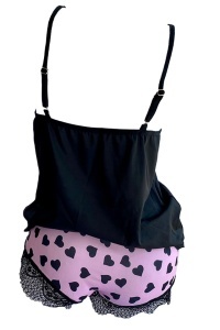 Set pijama, haine de stat in casa sexy cu dantela, 2 piese, negru si roz - Img 2
