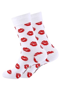 Soseste cute, model peste glezna, cu imprimeu grafic buze, tematica love socks, marime 36-42, unisex, albe deschis