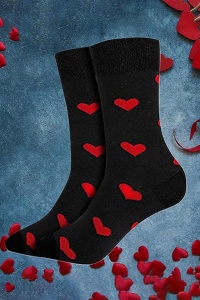 Soseste cute, model peste glezna, cu imprimeu grafic inimioare, tematica love socks, marime 36-42, unisex, negre - Img 2