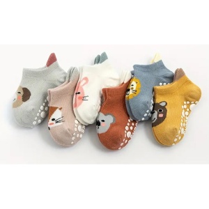 Sosete copii, set de 6 perechi, talpa antiderapanta, model haios cu imprimeu animalute simpatice, tematica cute babyluni, multicolor - Img 2