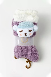 Sosete dama, calduroase, moi, accesorizate, model sleepy face, marime universala, mov - Img 2