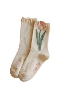 Sosete dama, model chic elegant cu imprimeu floral, tematica I love spring flowers, marime 38 – 42, bej