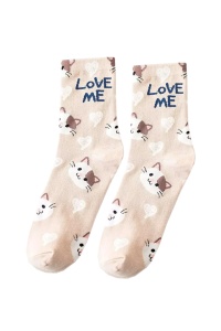 Sosete dama, moi si fine, cu mesaj “love me”, imprimeu animale, marime 36-42, bej