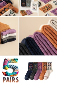 Sosete dama, set 5 perechi, model calduros, imprimeu cu bufnite prietenoase, tematica I love owls, marime 38 – 42, multicolore - Img 2