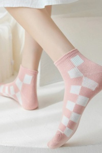Sosete dama, set 5 perechi, model clasic geometric, tematica I love pink, marimea 36 – 42, roz cu alb - Img 2