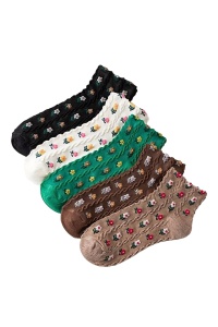 Sosete dama, set 5 perechi, model peste glezna vintage cu flori, culori vesele, tematica I love flowers, marimea 36 – 42, multicolor