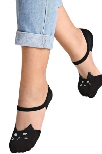 Sosete dama, set 5 perechi, model transparent cu varf si calcai intarite, tematica crazy cat, marimea 36 – 42, negru