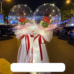 Trandafir in balon cu lumini din LED cu voal alb, baterii incluse, RRI - Img 2