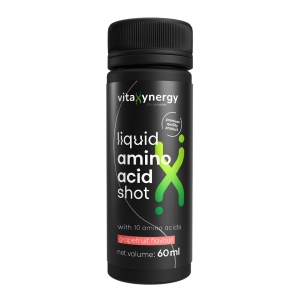 VITAXYNERGY Liquid Amino Acid Shot Grapefruit - 12x60ml Energie si Recuperare Musculara Rapida Formula cu 10 Aminoacizi Esentiali si L-arginina 250mg Aprobat de Ministerul Sanatatii Certificat FDA, GMP, Halal