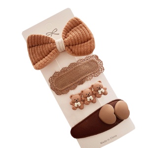 Accesorii de par, tip clema, set 4 piese, familie ursuleti, maro palid