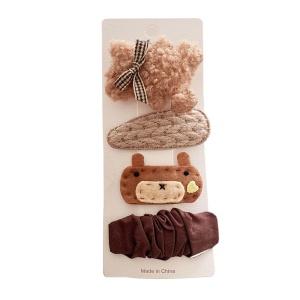 Accesorii de par, tip clema, set 4 piese, ursulet, maro - Img 2