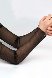 Acoperitori pentru maini tip manusi, model semitransparent si delicat, fara degete si fara prindere, tematica cute and soft, marime universala, negre - Img 3