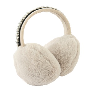 Acoperitori pentru urechi, protectie impotriva frigului, model casti dama rotunde, accesorizate cu margelute, tematica royal fashion, marime universala, maro deschis