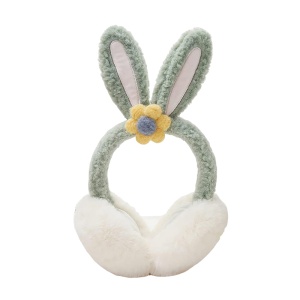 Acoperitori pentru urechi, protectie impotriva frigului, model casti dama cu urechiuse de iepuras si fundita, tematica flower bunny, marime universala, verzi
