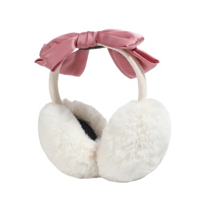 Acoperitori pentru urechi, protectie impotriva frigului, model casti dama cu funda eleganta supradimensionata, tematica fashion winter, marime universala, albe