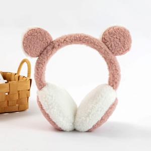 Acoperitori pentru urechi, protectie impotriva frigului, model casti dama pufoase cu urechiuse de ursulet, tematica funny winter, marime universala, roz - Img 3