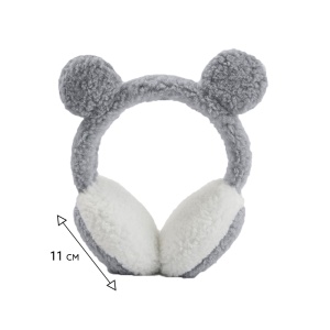 Acoperitori pentru urechi, protectie impotriva frigului, model casti dama pufoase cu urechiuse de ursulet, tematica funny winter, marime universala, gri - Img 4