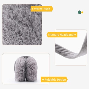 Acoperitori pentru urechi, protectie impotriva frigului, model casti dama clasice, calduroase si pufoase, pliabile, tematica fluffy winter, marime universala, gri - Img 4