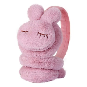 Acoperitori pentru urechi, protectie impotriva frigului, model casti pentru copii, tematica sleepy bunny, marime universala, roz inchis
