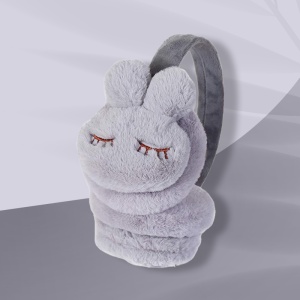 Acoperitori pentru urechi, protectie impotriva frigului, model casti pentru copii, tematica sleepy bunny, marime universala, gri - Img 3