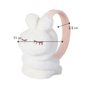 Acoperitori pentru urechi, protectie impotriva frigului, model casti pentru copii, tematica sleepy bunny, marime universala, albe - Img 4