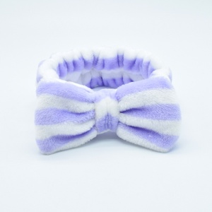 Bentita cosmetica machiaj, elastica, model cu dungi, mov cu alb, marime standard - Img 2