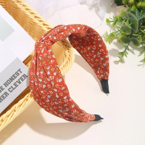 Bentita pentru par cu nod, model clasic elegant, cu imprimeu floral, marime universala, portocalie - Img 3