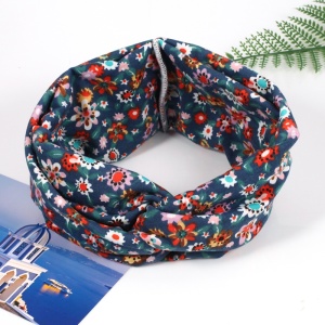 Bentita pentru par elastica, model casual, imprimeu cu flori, marime universala, albastru inchis - Img 2