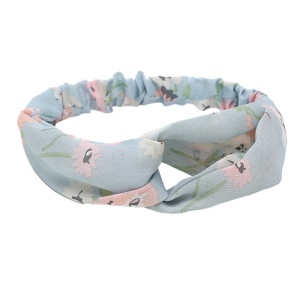 Bentita pentru par elastica, model floral, albastra cu imprimeu, marime standard