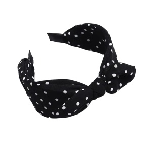 Bentita pentru par, model feminin, cu imprimeu buline chic si detaliu fundita, marime universala, neagra