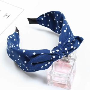 Bentita pentru par, model feminin, cu imprimeu buline chic si detaliu fundita, marime universala, albastru inchis - Img 3