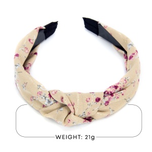 Bentita pentru par, model nod de cravata imprimeu floral, bej, marime standard - Img 4